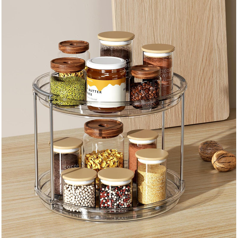 2 Tier Lazy Susan Turntable Organizer 9.25'' Rotating Spice Rack Organization, Clear