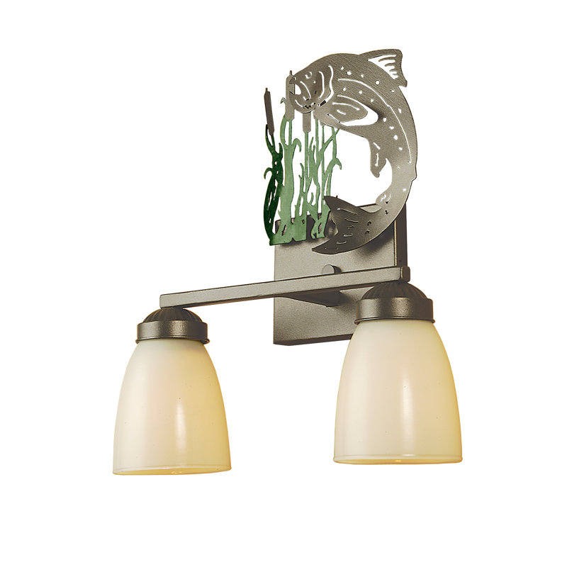 Antique Brass Dual-Light Vanity Sconce with Ivory Bell Shade