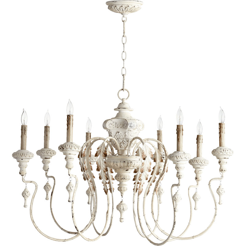 Lustre traditionnel 8 lumières façon bougie Solange, Blanc perse