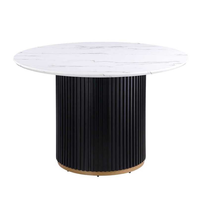 Table de salle à manger de 46 pouces en faux marbre, base en métal noir Wave avec décoration dorée - peut accueillir 4 personnes pour la cuisine et la salle à manger