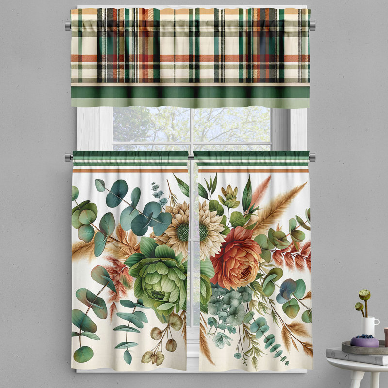 Floral Tailored Kitchen Curtain, 55" W x 45" L