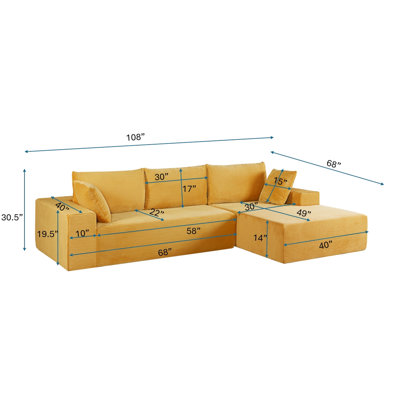 Canapé-lit modulaire convertible à 4 places en velours côtelé doux, jaune gingembre, entièrement en mousse, sans assemblage pour le salon