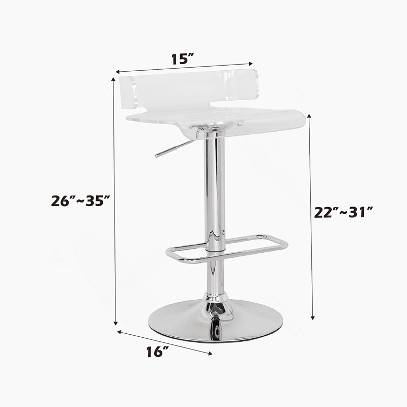 Tabouret réglable transparent et chromé avec pivot