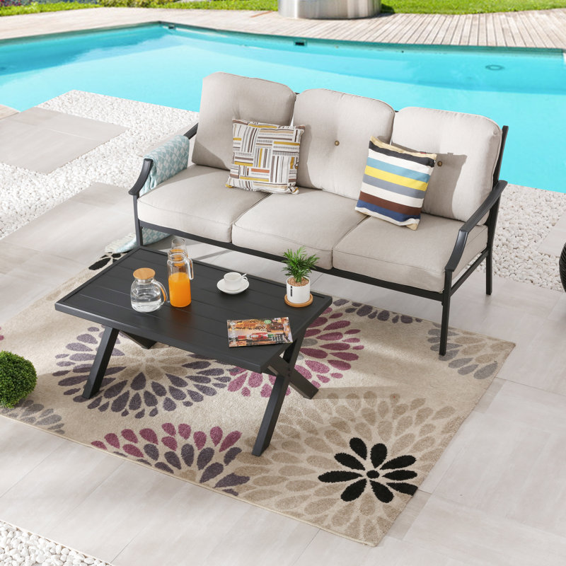 3 - Person Patio Conversation Set with Cushions, Beige