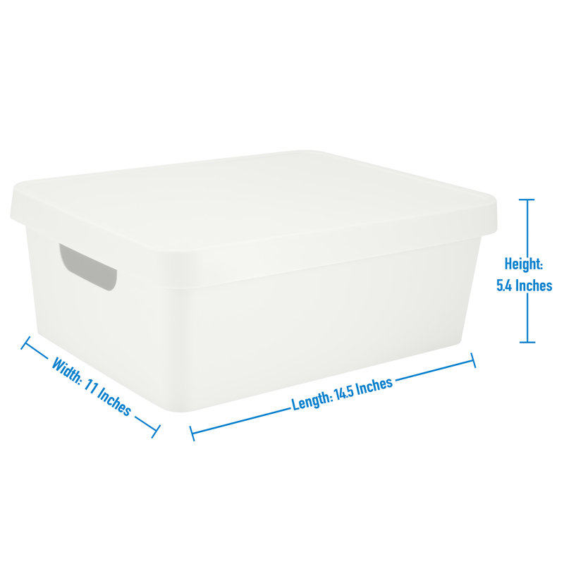 Vinto Storage Plastic Box, White, 5.4" H x 14.5" W x 11" D