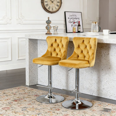 Swivel Velvet Barstools Adjusatble Seat Height