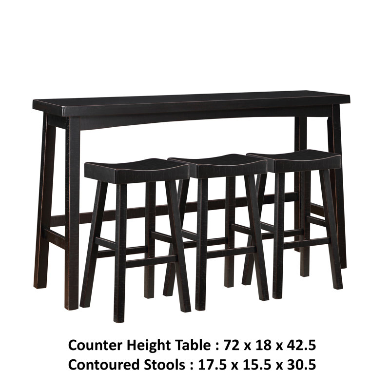 Casy 4Pc Counter Height Table Set, 3 Contour Stools, Black/Black