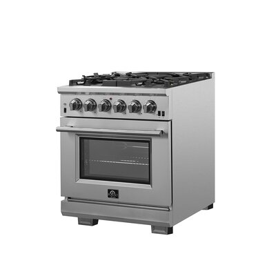 Capriasca 30-inch Gas Range Stainless Steel, 5 Brass Burners 100,000 BTU, 4.32 cu.ft. Oven -  Forno, FFSGS6260-30