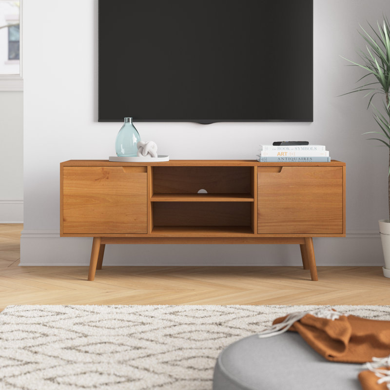Giltner 58" Solid Wood 2-Door TV Stand for TVs up to 65", Caramel