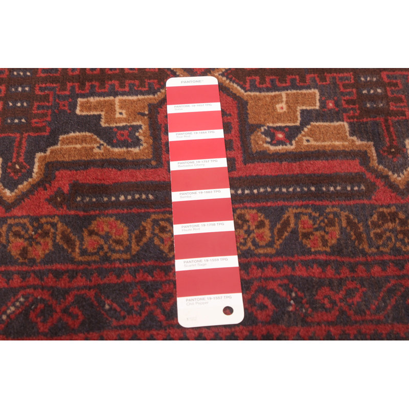 Tapis rouge noué à la main 3 pi 6 po x 6 pi 4 po Teimani