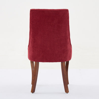 Sumdeal Set of 2 WINE RED Fabric Upholstered High-Back Dining Chairs with Solid Wood Frame