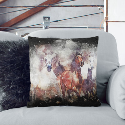 Galloping Horses Paint Splash Cushion with Filling