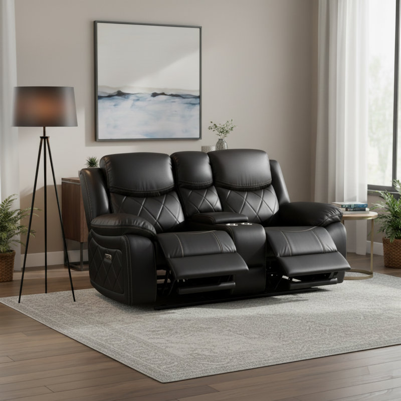 Scelfo 77'' Faux Leather Reclining Loveseat, Black