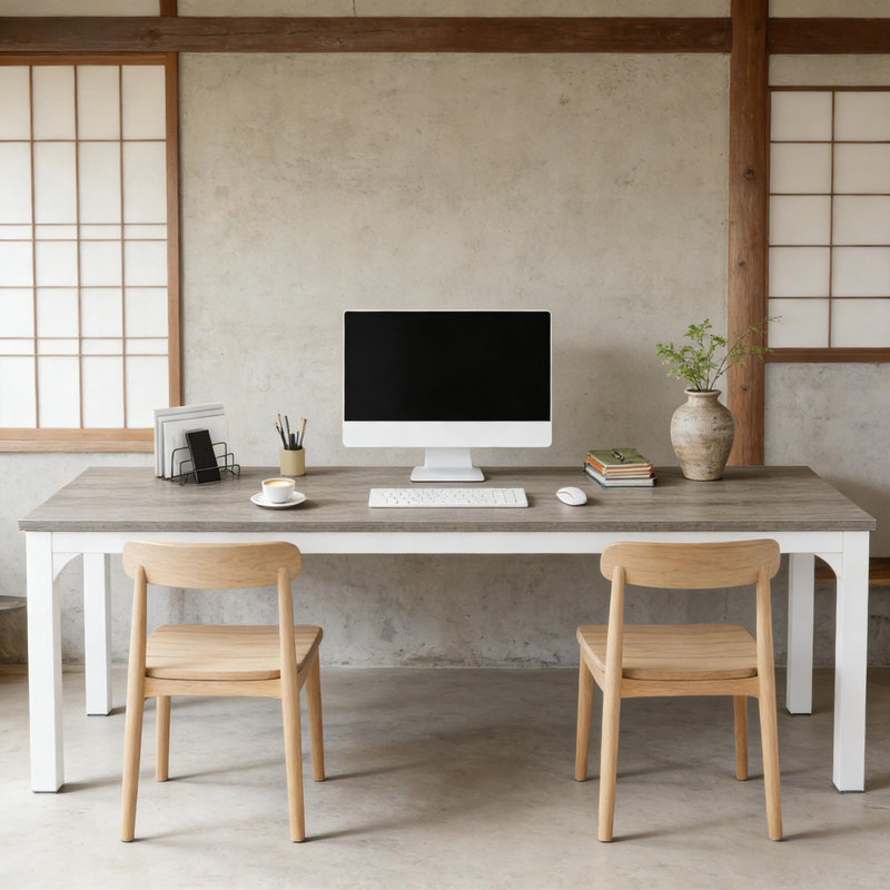 Conference Table,Extra Long Writing Desk,Office Desk, Taupe/White