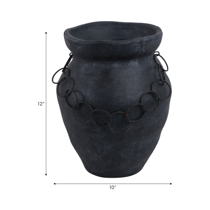 Decorative Pottery Terracotta Vase with Ring Accent Detail, Handcrafted Versatile Modern Casual Home Display Piece for Shelf or Tabletop Styling in Rustic and Contemporary Interiors