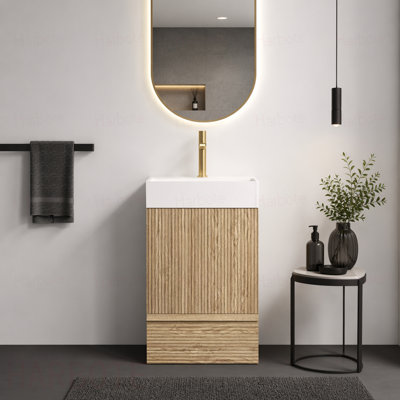 Meuble-lavabo rayé avec lavabo en céramique, armoire de salle de bain autoportante pour salle de bain moderne, lavabo en céramique une pièce sans drain ni robinet