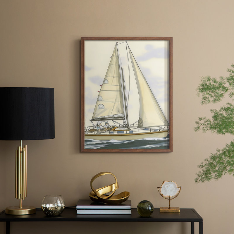NAUTICAL Series Cxxxi - Impression encadrée de qualité supérieure - Prêt à être accroché - Aucun clou requis, Noyer