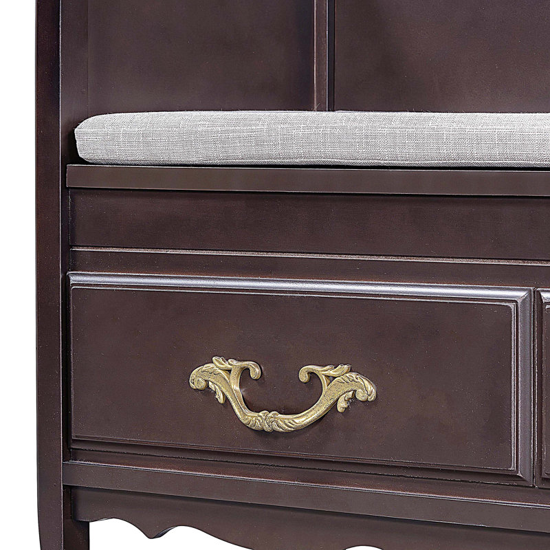 Banc de rangement avec dossier et coussin amovible, Espresso