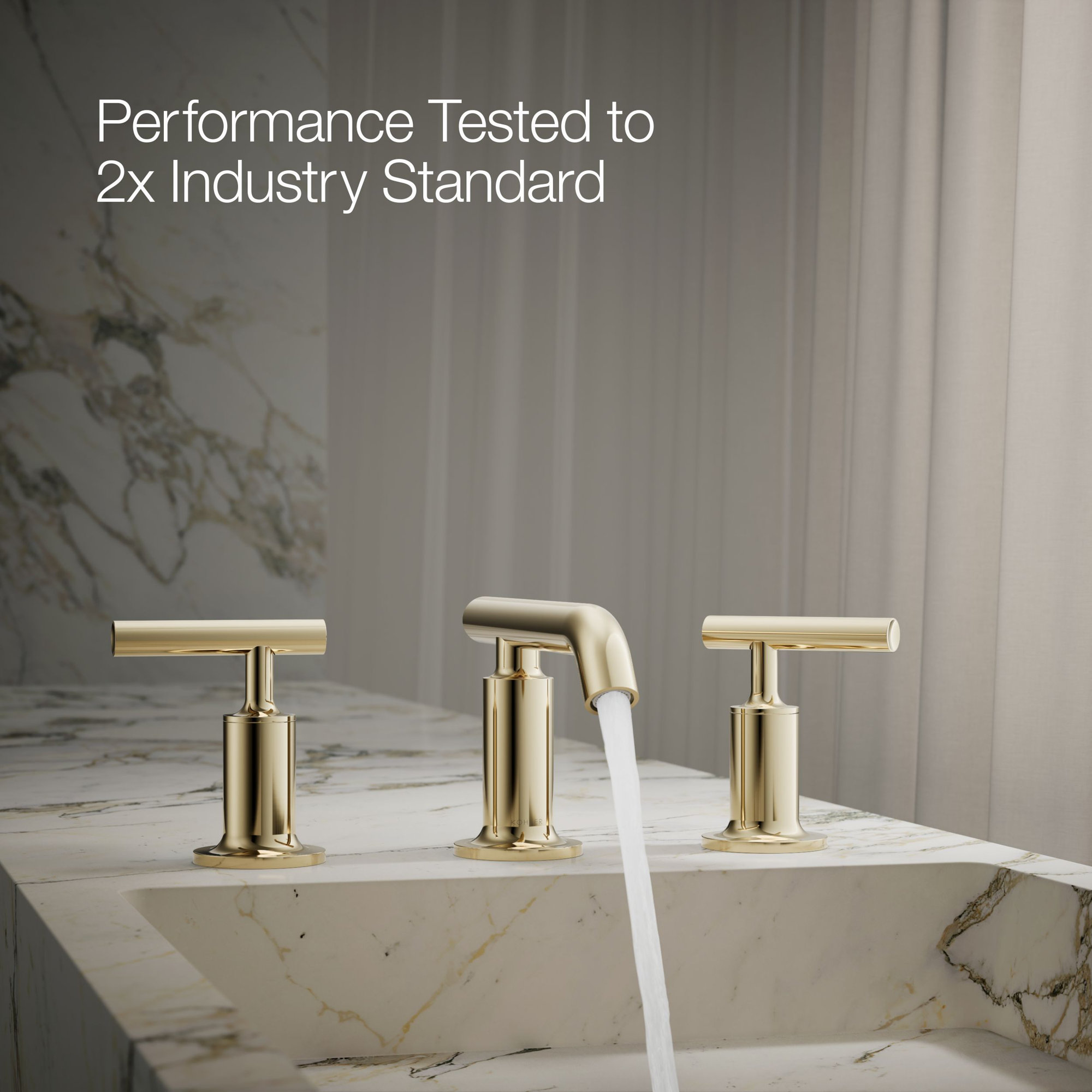 Purist Widespread Bathroom Faucet with Drain Assembly, Vibrant French Gold