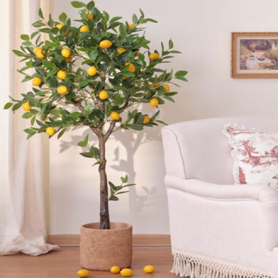 Citronnier artificiel avec plantes artificielles pour le sol, 23 x 23 x 59, jaune