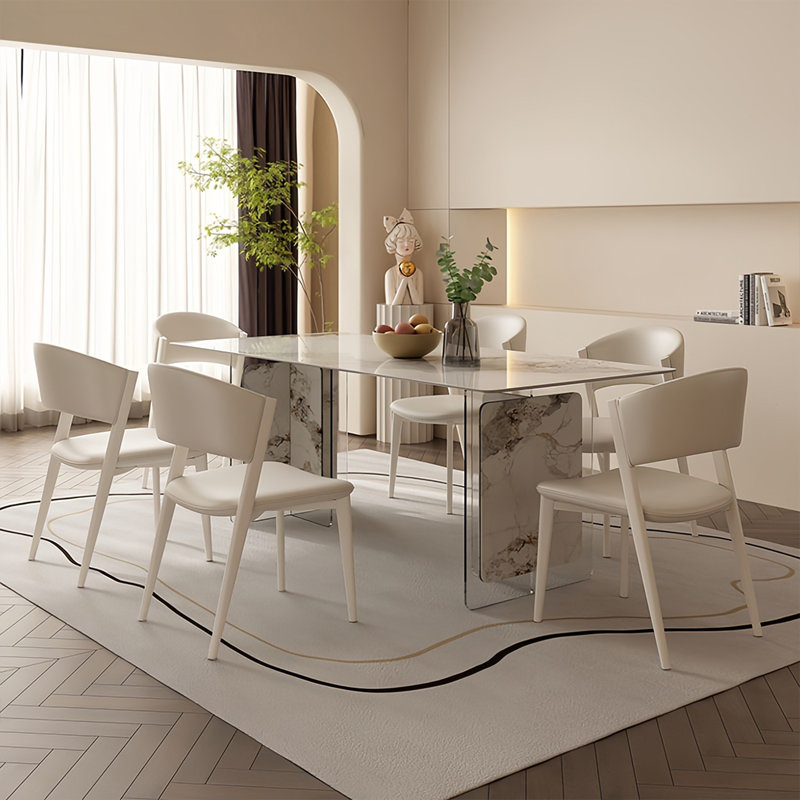 Modern Rectangular Rock Slab Dining Table Sets, 29.5"H x 70.8"L x 35.4"W