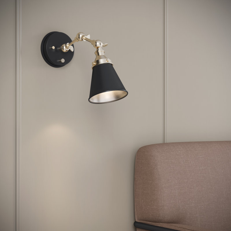 Shaka Adjustable Steel Swing Armed Sconce, Matte Black/Vintage Brass, Black