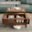Denicka Mid-Century Modern Coffee Table with Storage,Lift Top Coffee Table with Slatted Sliding Door for Living Room,Walnut