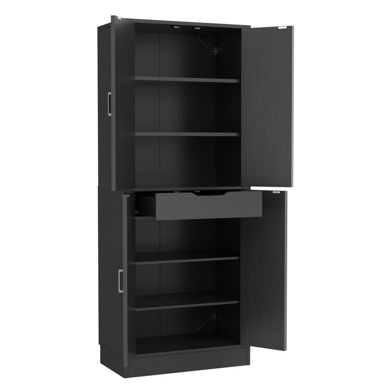 23.6'' W X 71'' H X 15.8'' D Bathroom Cabinet With 1 Center Drawer, Wood Storage Bathroom Cabinet With 4 Doors, Black