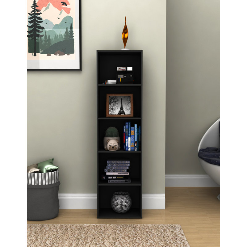  5‑Tier Open Shelf Bookcase – High-Density Engineered Wood, Black, (5 Shelves) 59.05"H x 15.9"W x 11.77"D