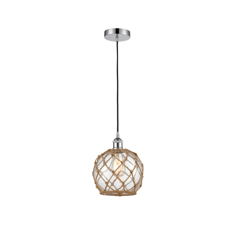Luminaire suspendu simple à 1 lumière Haytham, Clair/Brun, Chrome poli