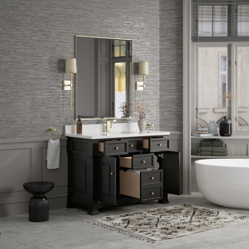 Brookfield 48'' W Single Vanity, Single Hole, White Zeus, Black Onyx