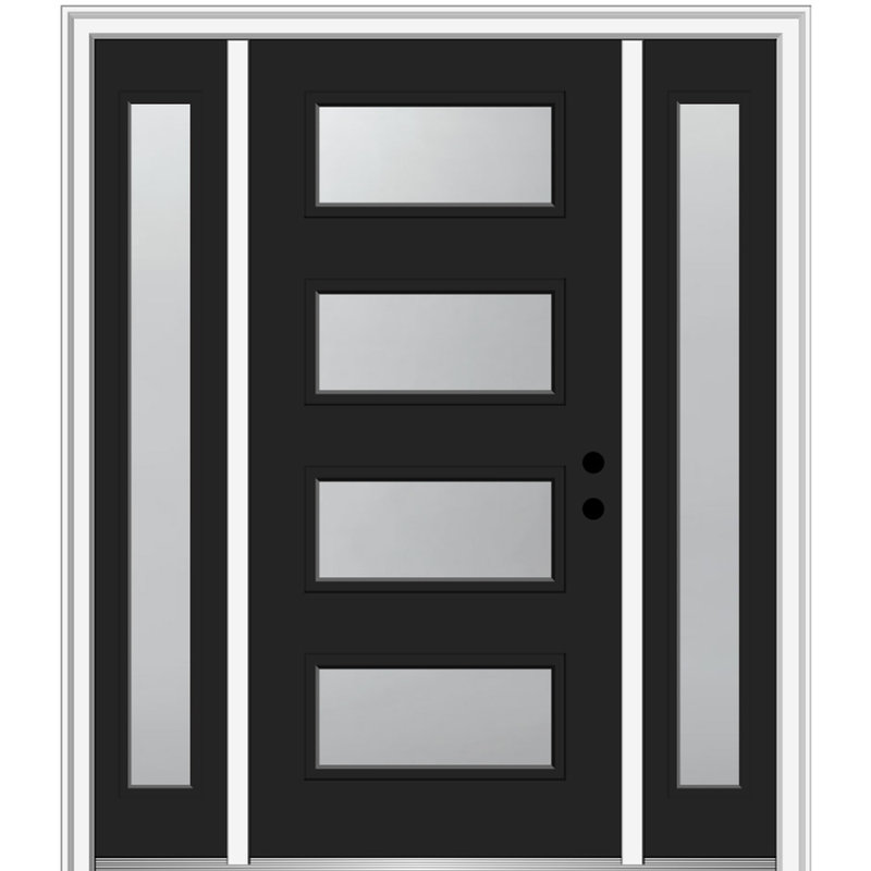 Extérieur en acier peint avec deux portes latérales 4-Lite, H 81,75 po x l 64 po, Noir, S'ouvre à gauche vers l'intérieur