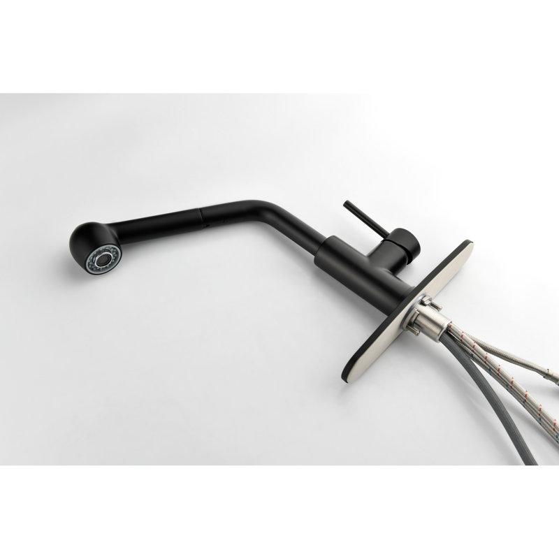 Matte Black Kitchen Faucet With Pull Down , Single Handle Sink Tap 360 Rotating High Nozzle. Corrosion And Rust Treatment For Function. Easily Control Water Temperature Flow A Handle. Stainless Steel