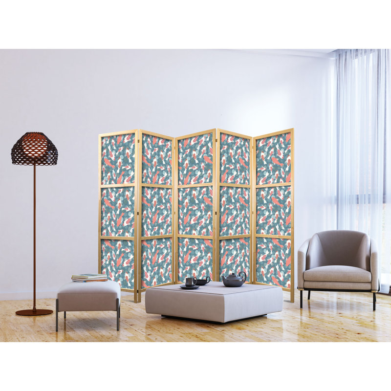 171cm H Solid Wood Folding Room Divider, 171cm H x 225cm W x 1.2cm D, 5
