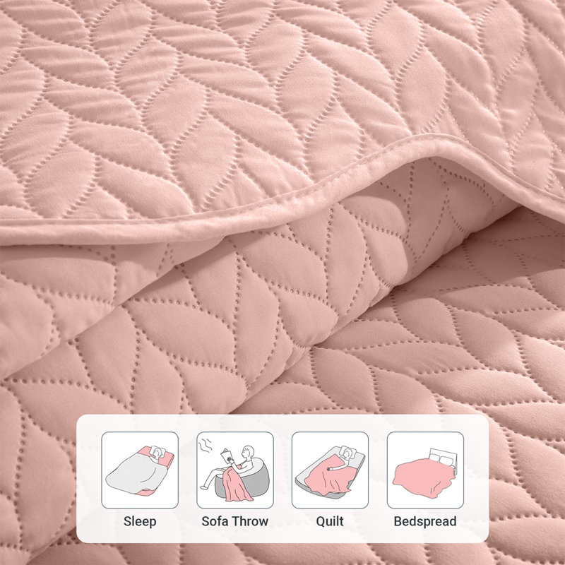 Oxford Microfiber Embossed Lightweight Comforter Set with Pillow Shams, Peach, Queen Comforter + 2 Standard Shams
