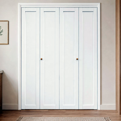 72" x 96" White Full Panel Solid Core Double Bi-Fold Door With Installation Hardware Kit