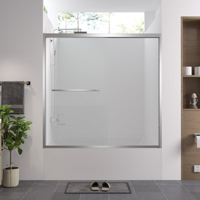 Hardware Double Sliding Shower Door, 56 - 60"x58", 1/4" (6mm) Tempered Glass, Aluminum Frame, Safe And Reliable Performance For Bathroom 60" Wide Door With American Design, Easy To Install Assemble