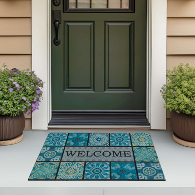 Ocean Tiles Welcome Rubber Backed Low Pile Non-Slip Novelty Indoor/Outdoor Doormat