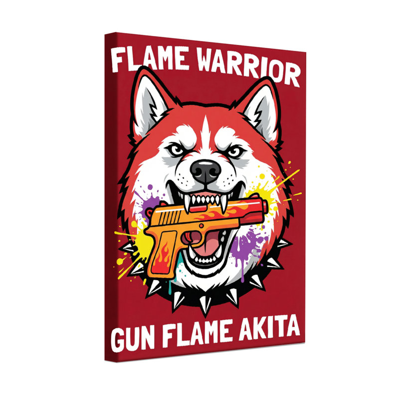Animaux, flamme, fusil, pistolet, Akita, H 18 po x l 12 po