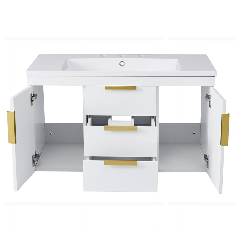 36" Wall Mounted Bathroom Vanity with Resin Sink, White