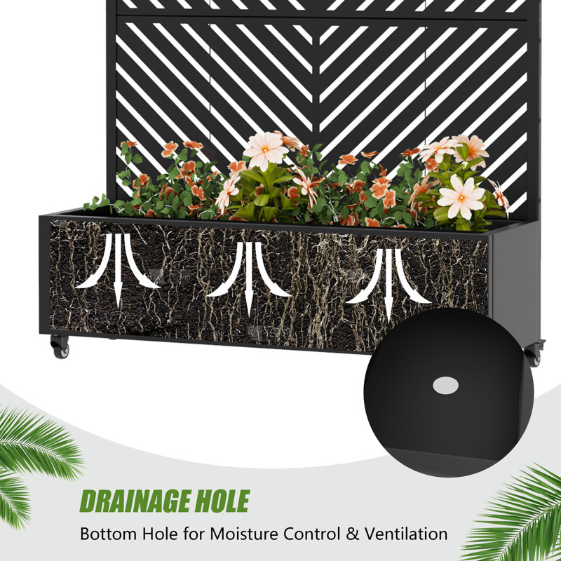 Boîte à fleurs en métal avec treillis Euel, H 47 po x l 47 po x P 16 po, Gris, 1