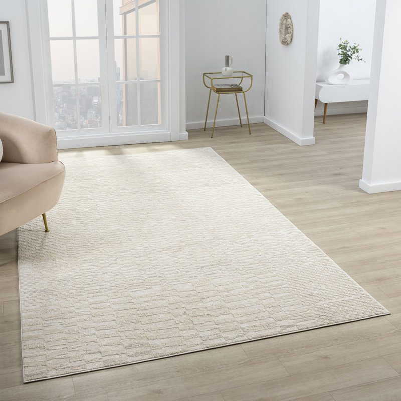 Cream/Beige Farmhouse Distressed Power-Loomed Indoor Area Rug, Rectangle 6' x 9'3"