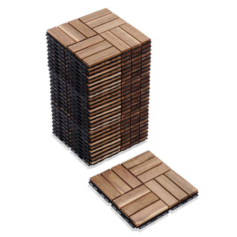 BEEFURNI - 12.1'' x 12.1'' Wood Interlocking Deck Tiles
