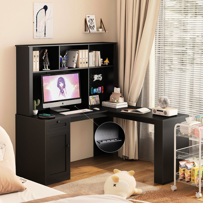 Bureau en L avec chargeur, bureau d'ordinateur avec tiroirs, bibliothèque, avec éclairage à DEL, bureau d'angle moderne, bureau à domicile, bureau d'écriture en L pour bureau d'étude, bureau d'ordinateur de coin avec rangement