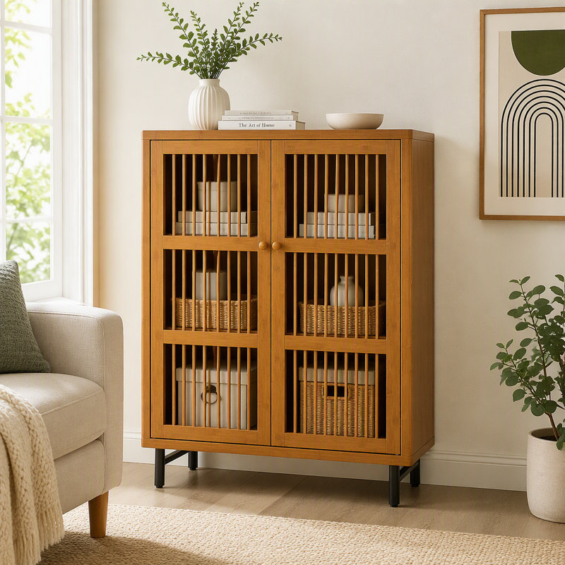 Armoire décorative en bois, armoire à chaussures avec portes à volets, armoire à chaussures à 6 niveaux avec tablettes réglables