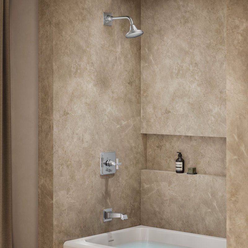 Pinstripe® Pure Rite-Temp Pressure-Balancing Bath and Shower Faucet Trim, Polished Chrome, Cross Handle