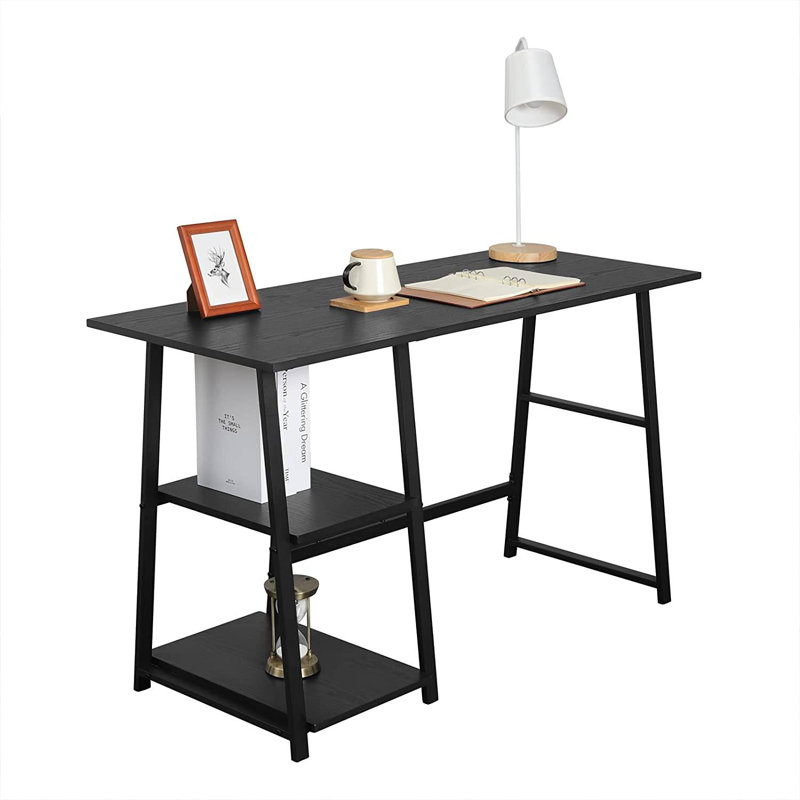 Neomi Modular Steel Writing Desk, Black, Black