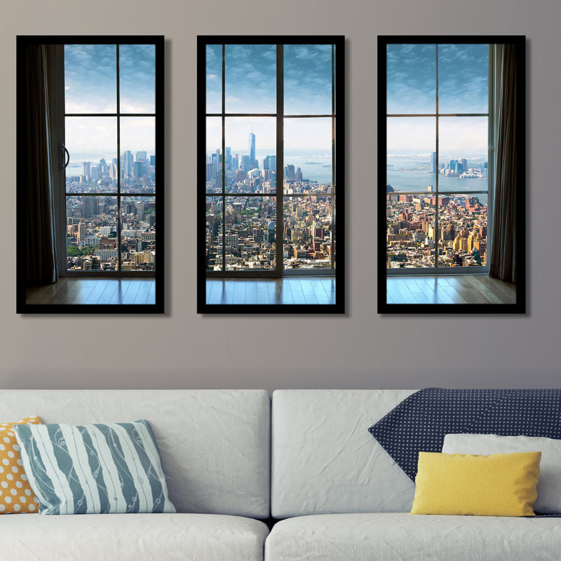 New York City Window - Ensemble de 3 photos encadrées, H 25,5 po x l 40,5 po x P 1 po