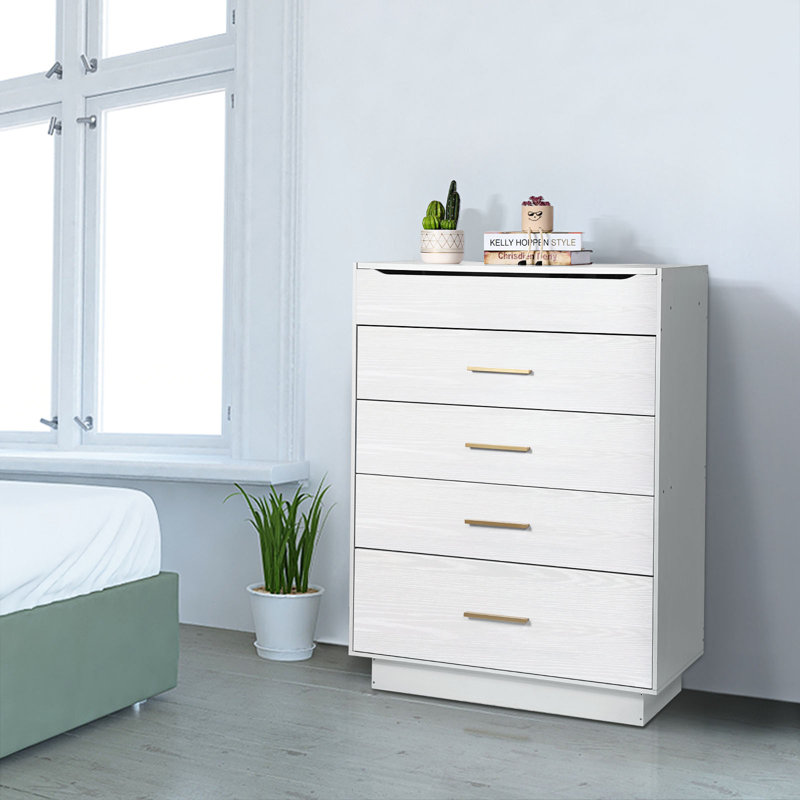 Commode en bois massif à 4 tiroirs Evra l 35,43 po, Blanc