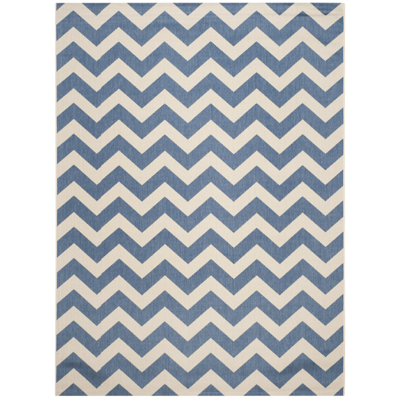 Arneshia Chevron Blue/Beige Indoor / Outdoor Area Indoor/Outdoor Area Rug, Rectangle 6'7" x 9'6"
